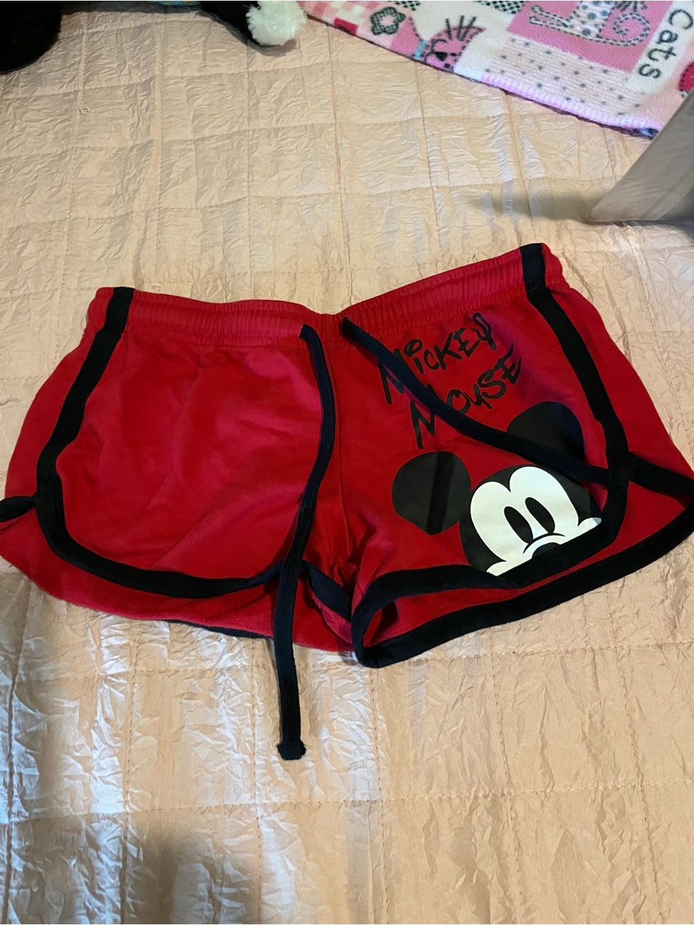 Disney Red Mickey Mouse Athletic Lounge Shorts with Black Trim